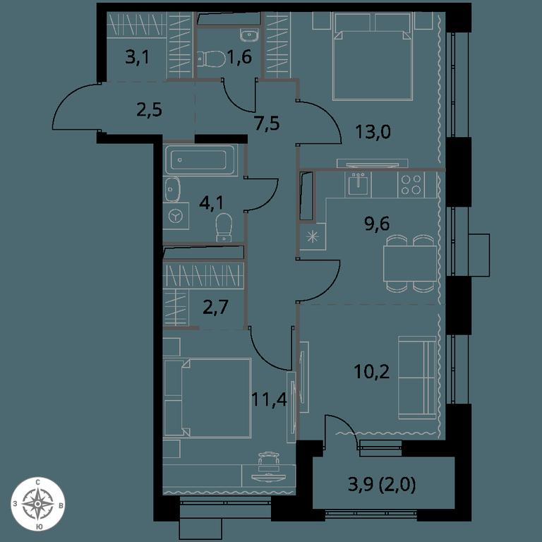 3-BD Apartment Sale, 67.7 sq. m. at 1-y Salarevskiy, Kiyevskoye Highway, Moskovskiy Settlement, Moscow, Russia #1