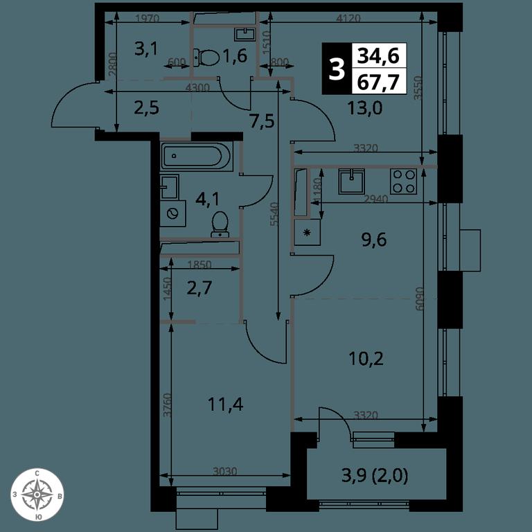 3-BD Apartment Sale, 67.7 sq. m. at 1-y Salarevskiy, Kiyevskoye Highway, Moskovskiy Settlement, Moscow, Russia #2