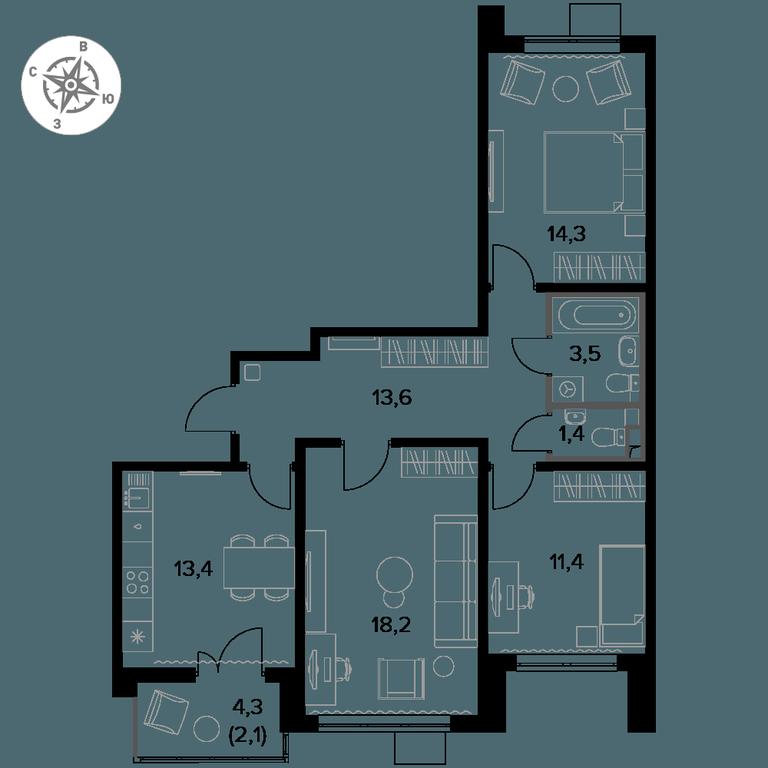 3-BD Apartment Sale, 77.9平方米 at Pervy Donskoj, zhiloy mikrorayon Sapronovo, derevnya Sapronovo, Leninskiy City District, Moscow Region, Russia #1 3-BD Apartment Sale, 77.9平方米 at Pervy Donskoj, zhiloy mikrorayon Sapronovo, derevnya Sapronovo, Leninskiy City District, Moscow Region, Russia #1