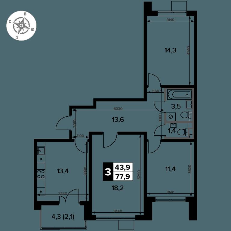 3-BD Apartment Sale, 77.9平方米 at Pervy Donskoj, zhiloy mikrorayon Sapronovo, derevnya Sapronovo, Leninskiy City District, Moscow Region, Russia #2 3-BD Apartment Sale, 77.9平方米 at Pervy Donskoj, zhiloy mikrorayon Sapronovo, derevnya Sapronovo, Leninskiy City District, Moscow Region, Russia #2