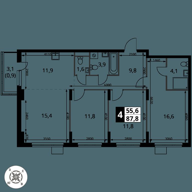 4-BD Apartment Sale, 87.8 sq. m. at Pervy Donskoj, zhiloy mikrorayon Sapronovo, derevnya Sapronovo, Leninskiy City District, Moscow Region, Russia #2