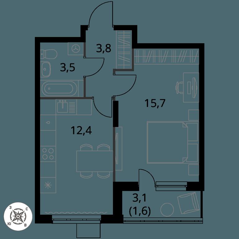 1-BD Apartment Sale, 37平方米 at Pervy Donskoj, zhiloy mikrorayon Sapronovo, derevnya Sapronovo, Leninskiy City District, Moscow Region, Russia #1