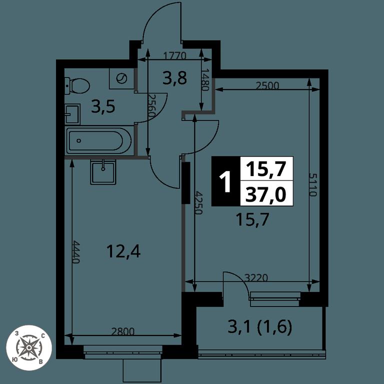 1-BD Apartment Sale, 37平方米 at Pervy Donskoj, zhiloy mikrorayon Sapronovo, derevnya Sapronovo, Leninskiy City District, Moscow Region, Russia #2