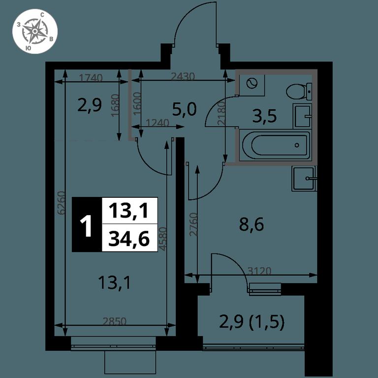 1-BD Apartment Sale, 34.6平方米 at Pervy Donskoj, zhiloy mikrorayon Sapronovo, derevnya Sapronovo, Leninskiy City District, Moscow Region, Russia #2 1-BD Apartment Sale, 34.6平方米 at Pervy Donskoj, zhiloy mikrorayon Sapronovo, derevnya Sapronovo, Leninskiy City District, Moscow Region, Russia #2