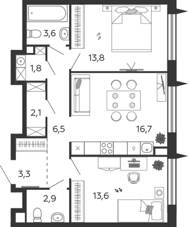2-BD Apartment Sale, 64.3 sq. m. at Shagal, Автозаводская улица, 23, Москва, Россия #1 2-BD Apartment Sale, 64.3 sq. m. at Shagal, Автозаводская улица, 23, Москва, Россия #1