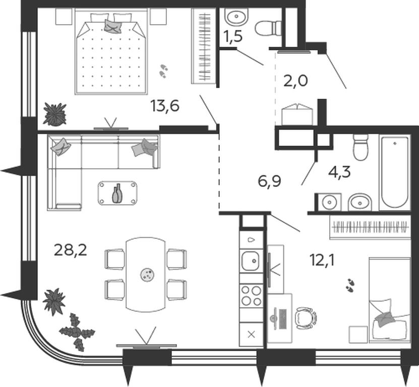 2-BD Apartment Sale, 68.6 sq. m. at Shagal, Автозаводская улица, 23, Москва, Россия #1 2-BD Apartment Sale, 68.6 sq. m. at Shagal, Автозаводская улица, 23, Москва, Россия #1