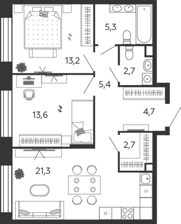 2-BD Apartment Sale, 68.9 sq. m. at Shagal, Автозаводская улица, 23, Москва, Россия #1 2-BD Apartment Sale, 68.9 sq. m. at Shagal, Автозаводская улица, 23, Москва, Россия #1