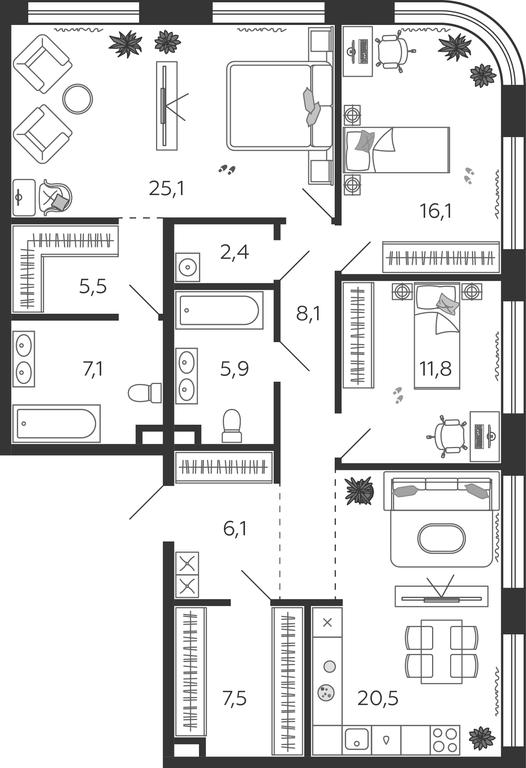 3-BD Apartment Sale, 116.1 sq. m. at Shagal, Автозаводская улица, 23, Москва, Россия #1