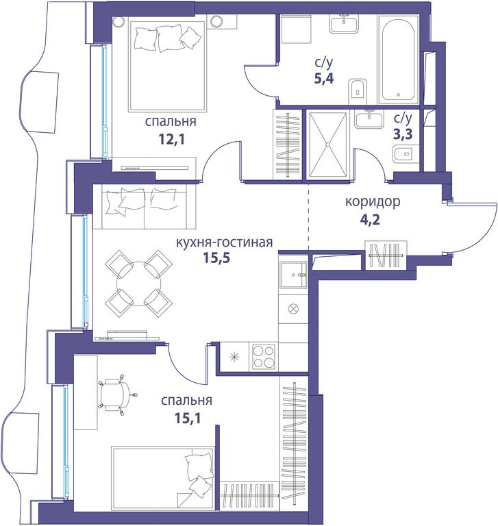 Продажа 2-комн. квартиры, 55,6 м² в ЖК «Символ», проезд Невельского, 6к1, Москва, Россия #1 Продажа 2-комн. квартиры, 55,6 м² в ЖК «Символ», проезд Невельского, 6к1, Москва, Россия #1