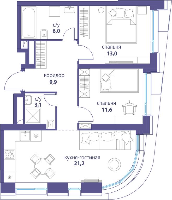 Продажа 2-комн. квартиры, 64,8 м² в ЖК «Символ», проезд Невельского, 6к1, Москва, Россия #1 Продажа 2-комн. квартиры, 64,8 м² в ЖК «Символ», проезд Невельского, 6к1, Москва, Россия #1