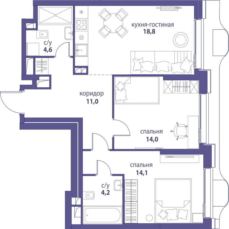 Продажа 2-комн. квартиры, 66,7 м² в ЖК «Символ», проезд Невельского, 6к1, Москва, Россия #1 Продажа 2-комн. квартиры, 66,7 м² в ЖК «Символ», проезд Невельского, 6к1, Москва, Россия #1