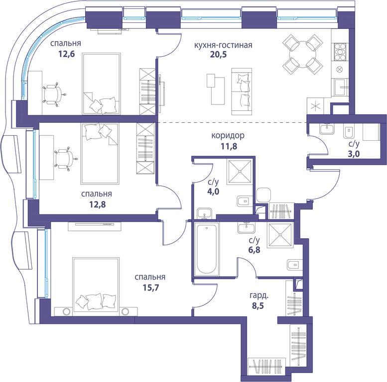 Продажа 3-комн. квартиры, 95,7 м² в ЖК «Символ», проезд Невельского, 6к1, Москва, Россия #1 Продажа 3-комн. квартиры, 95,7 м² в ЖК «Символ», проезд Невельского, 6к1, Москва, Россия #1