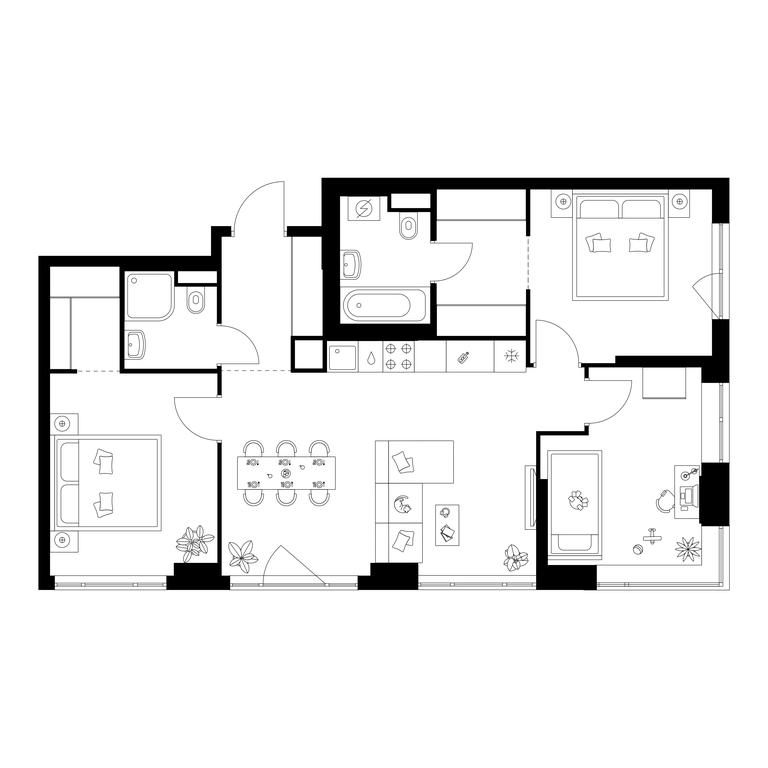 3-BD Apartment Sale, 74.8平方米 at Kavkazskiy Bulvar 51, Kavkazsky Boulevard, 51с3, Moscow, Russia #1
