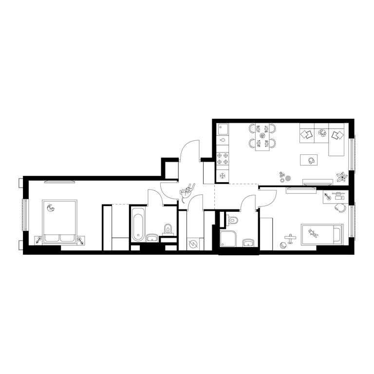 2-BD Apartment Sale, 63.5 sq. m. at Moskvoreche, Kotlyakovskaya Street, Moscow, Russia #1