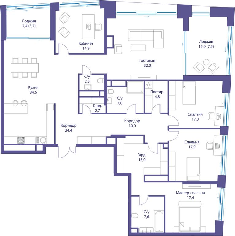 5-BD Apartment Sale, 219平方米 at Reka, Michurinsky Avenue, 60к1, Moscow, Russia #1