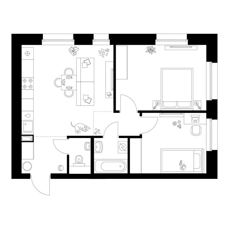 2-BD Apartment Sale, 54.9 sq. m. at Polar, Polyarnaya Street, 39Б, Moscow, Russia #1