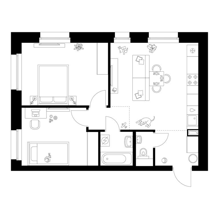 2-BD Apartment Sale, 54.9 sq. m. at Polar, Polyarnaya Street, 39Б, Moscow, Russia #1