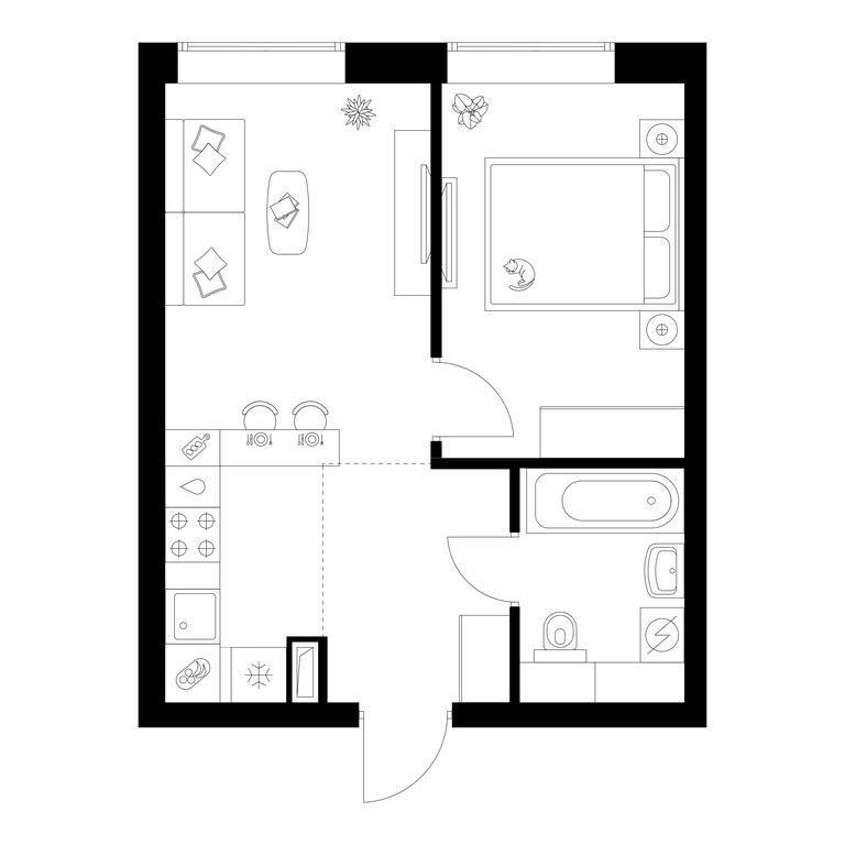 1-BD Apartment Sale, 35.1 sq. m. at Polar, Polyarnaya Street, 39Б, Moscow, Russia #1