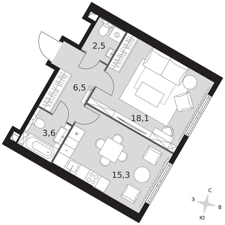 1-BD Apartment Sale, 46平方米 at Arkhitektor, Akademika Volgina Street, 2Д, Moscow, Russia #1