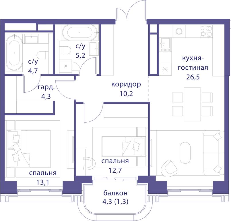 2-BD Apartment Sale, 78 sq. m. at Tatarskaya 35, Bolshaya Tatarskaya Street, Moscow, Russia #1 2-BD Apartment Sale, 78 sq. m. at Tatarskaya 35, Bolshaya Tatarskaya Street, Moscow, Russia #1