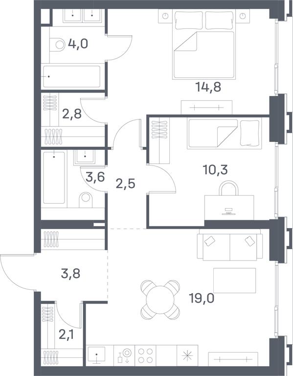 2-BD Apartment Sale, 62.9 sq. m. at Portland, Yuzhnoportovaya Street, 42с5, Moscow, Russia #1