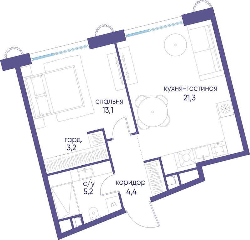 1-BD Apartment Sale, 47.3 sq. m. at Ostrov, Nizhnye Mnyovniki Street, 37Ас4, Moscow, Russia #1 1-BD Apartment Sale, 47.3 sq. m. at Ostrov, Nizhnye Mnyovniki Street, 37Ас4, Moscow, Russia #1