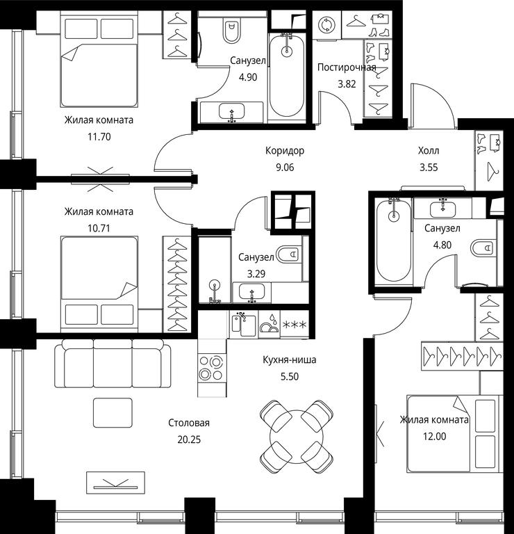 3-BD Apartment Sale, 89.58平方米 at City Bay, Volokolamskoye Highway, 95с3, Moscow, Russia #1