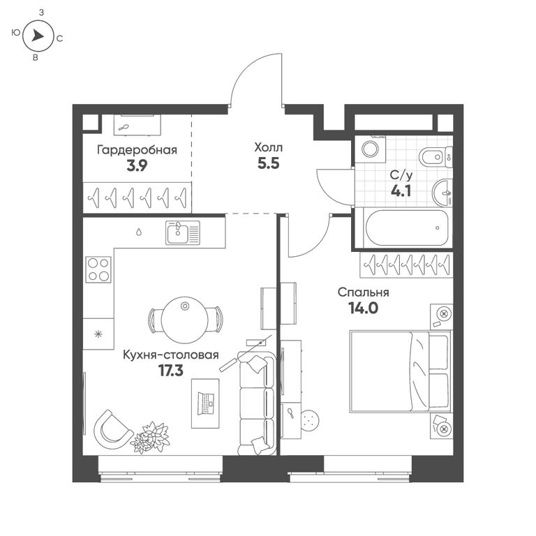 1-BD Apartment Sale, 44.8平方米 at Mariinn Park, Oktyabrskaya Street, 103, Moscow, Russia #1 1-BD Apartment Sale, 44.8平方米 at Mariinn Park, Oktyabrskaya Street, 103, Moscow, Russia #1