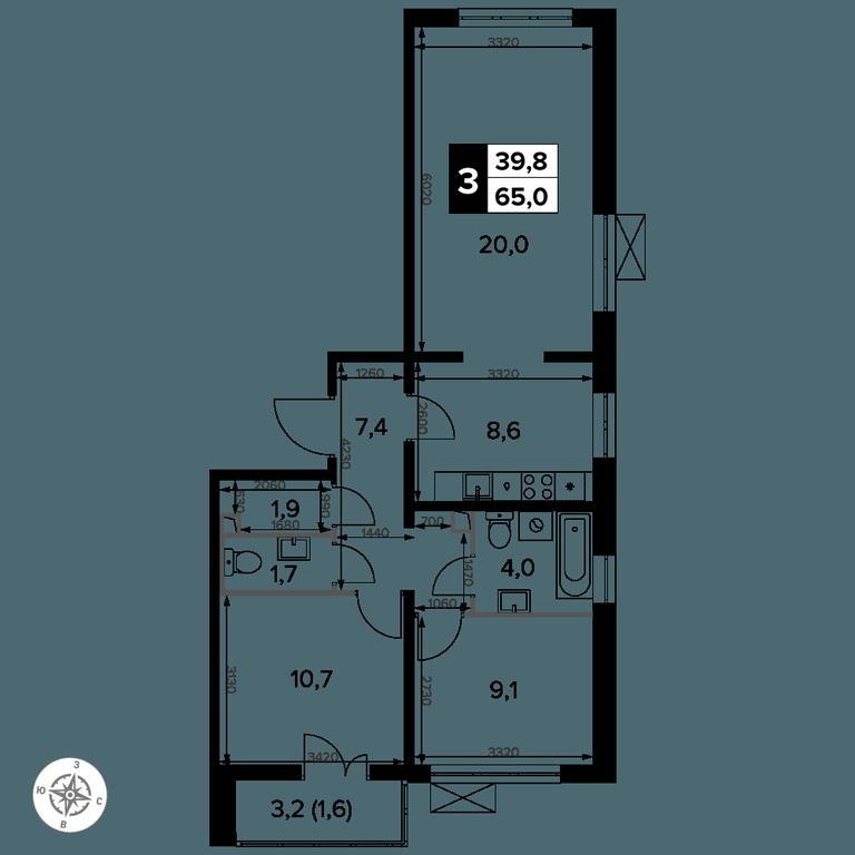 3-BD Apartment Sale, 65.2平方米 at Yzhnaya Bitsa, Yuzhnaya Bitsa Residential Complex, posyolok Bittsa, Leninskiy City District, Moscow Region, Russia #2