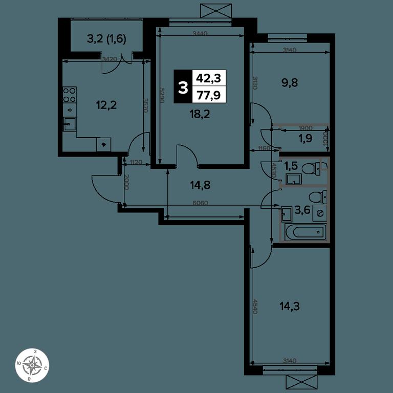 3-BD Apartment Sale, 77.7 sq. m. at Yzhnaya Bitsa, Yuzhnaya Bitsa Residential Complex, posyolok Bittsa, Leninskiy City District, Moscow Region, Russia #2 3-BD Apartment Sale, 77.7 sq. m. at Yzhnaya Bitsa, Yuzhnaya Bitsa Residential Complex, posyolok Bittsa, Leninskiy City District, Moscow Region, Russia #2