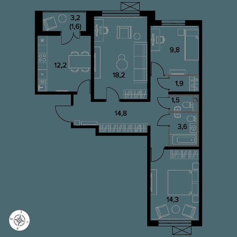 3-BD Apartment Sale, 77.7 sq. m. at Yzhnaya Bitsa, Yuzhnaya Bitsa Residential Complex, posyolok Bittsa, Leninskiy City District, Moscow Region, Russia #1 3-BD Apartment Sale, 77.7 sq. m. at Yzhnaya Bitsa, Yuzhnaya Bitsa Residential Complex, posyolok Bittsa, Leninskiy City District, Moscow Region, Russia #1