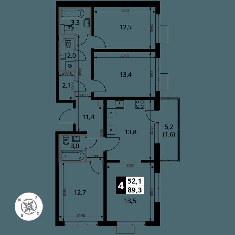 4-BD Apartment Sale, 89.3 sq. m. at Yzhnaya Bitsa, Yuzhnaya Bitsa Residential Complex, posyolok Bittsa, Leninskiy City District, Moscow Region, Russia #1 4-BD Apartment Sale, 89.3 sq. m. at Yzhnaya Bitsa, Yuzhnaya Bitsa Residential Complex, posyolok Bittsa, Leninskiy City District, Moscow Region, Russia #1