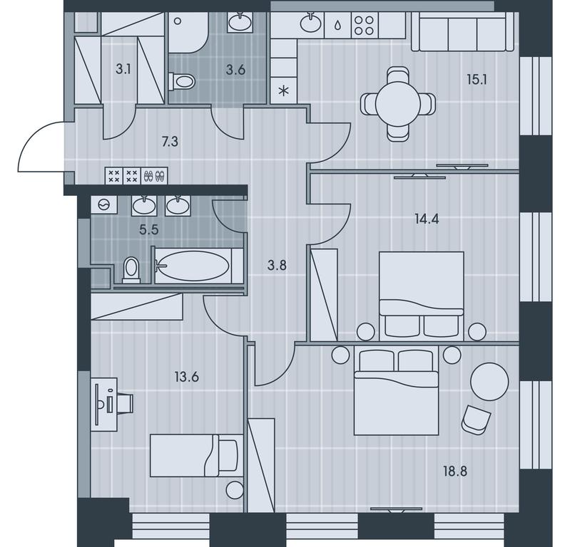 3-BD Apartment Sale, 85.2 sq. m. at Ever, Obrucheva Street, вл23, Moscow, Russia #1 3-BD Apartment Sale, 85.2 sq. m. at Ever, Obrucheva Street, вл23, Moscow, Russia #1