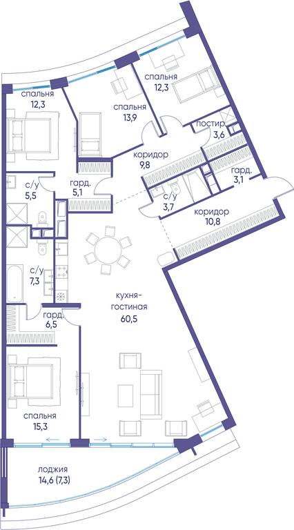 5-BD Apartment Sale, 177 sq. m. at Ostrov, Nizhnye Mnyovniki Street, 37Ас4, Moscow, Russia #1