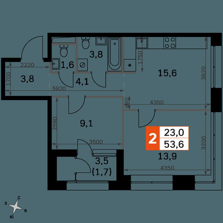 2-BD Apartment Sale, 53.6 sq. m. at Sky Garden, Stroitelny Drive, 9с6, Moscow, Russia #2
