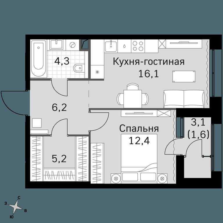 1-BD Apartment Sale, 45.8 sq. m. at Sky Garden, Stroitelny Drive, 9с6, Moscow, Russia #1 1-BD Apartment Sale, 45.8 sq. m. at Sky Garden, Stroitelny Drive, 9с6, Moscow, Russia #1