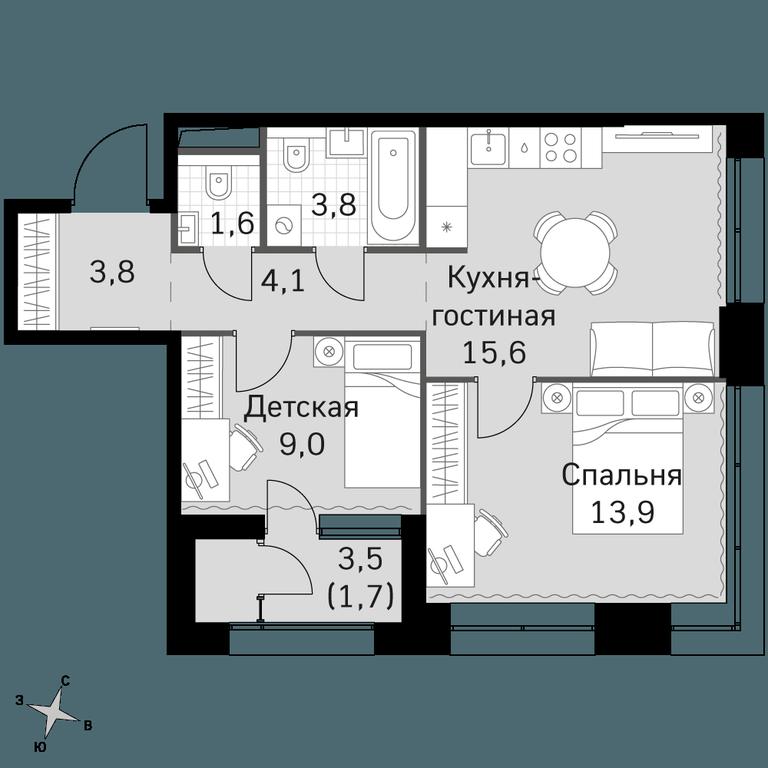 2-BD Apartment Sale, 53.5 sq. m. at Sky Garden, Stroitelny Drive, 9с6, Moscow, Russia #1