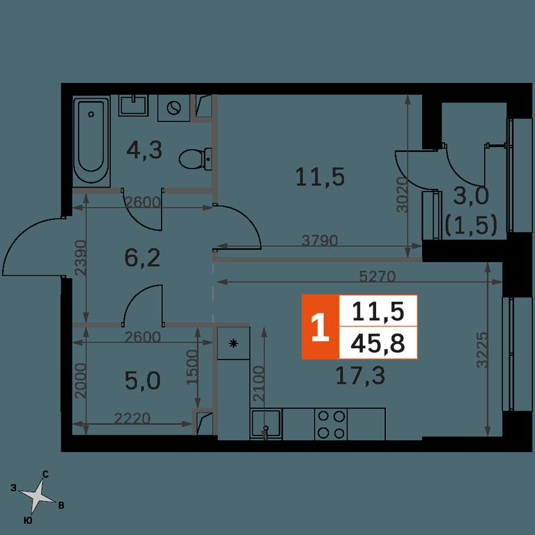 1-BD Apartment Sale, 45.8 sq. m. at Sky Garden, Stroitelny Drive, 9с6, Moscow, Russia #2