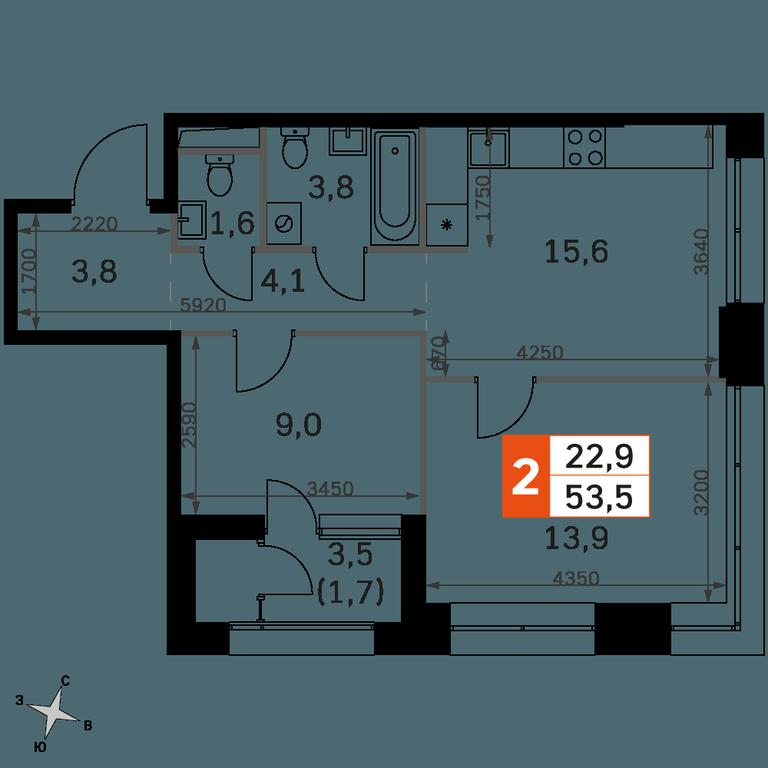 2-BD Apartment Sale, 53.5 sq. m. at Sky Garden, Stroitelny Drive, 9с6, Moscow, Russia #2 2-BD Apartment Sale, 53.5 sq. m. at Sky Garden, Stroitelny Drive, 9с6, Moscow, Russia #2