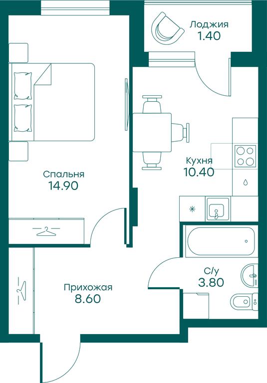 Apartment Sale, 37.5 sq. m. at Ravnovesie, zhiloy kompleks Ravnovesiye, selo Perkhushkovo, Odintsovskiy City District, Moscow Region, Russia #1