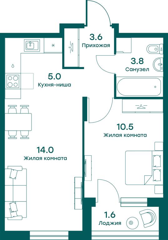 1-BD Apartment Sale, 37.1平方米 at Ravnovesie, zhiloy kompleks Ravnovesiye, selo Perkhushkovo, Odintsovskiy City District, Moscow Region, Russia #1