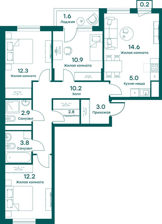 3-BD Apartment Sale, 78.3平方米 at Ravnovesie, zhiloy kompleks Ravnovesiye, selo Perkhushkovo, Odintsovskiy City District, Moscow Region, Russia #1
