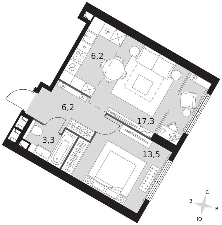 2-BD Apartment Sale, 46.5平方米 at Arkhitektor, Akademika Volgina Street, 2Д, Moscow, Russia #1