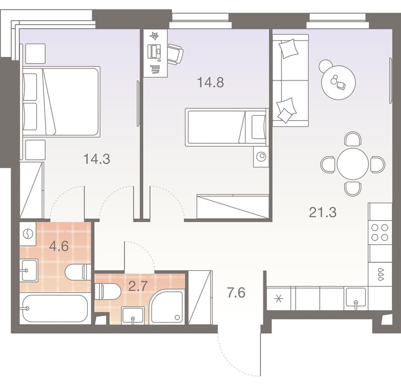 2-BD Apartment Sale, 65.3平方米 at Twelve, Elektrolitny Drive, 12Б, Moscow, Russia #1