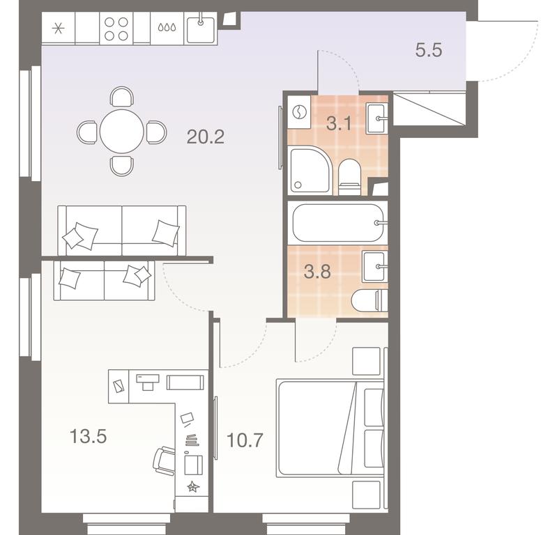 2-BD Apartment Sale, 56.8平方米 at Twelve, Elektrolitny Drive, 12Б, Moscow, Russia #1 2-BD Apartment Sale, 56.8平方米 at Twelve, Elektrolitny Drive, 12Б, Moscow, Russia #1