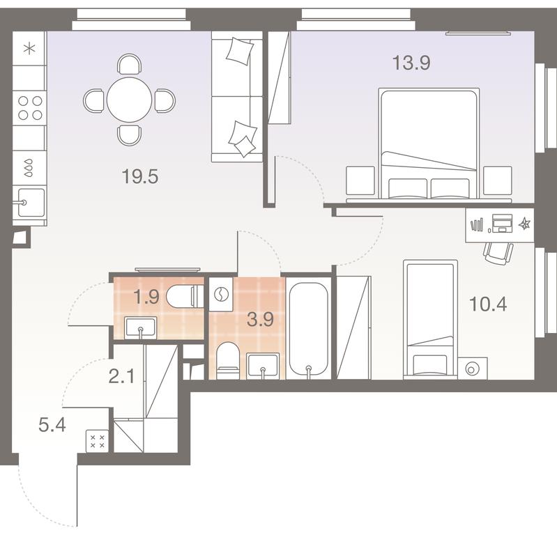 2-BD Apartment Sale, 57.1 sq. m. at Twelve, Elektrolitny Drive, 12Б, Moscow, Russia #1 2-BD Apartment Sale, 57.1 sq. m. at Twelve, Elektrolitny Drive, 12Б, Moscow, Russia #1