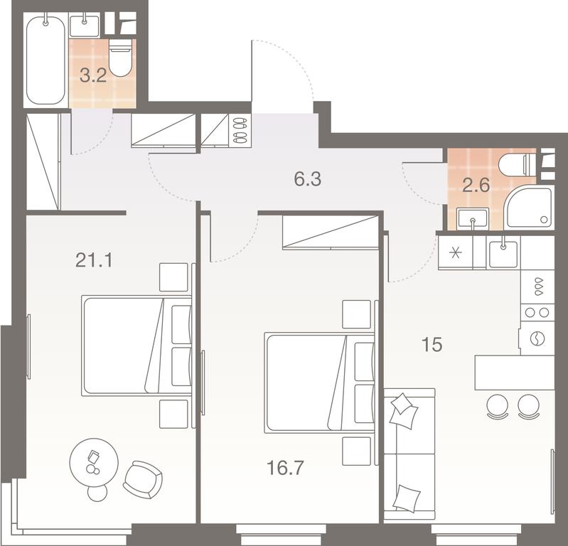 2-BD Apartment Sale, 64.9平方米 at Twelve, Elektrolitny Drive, 12Б, Moscow, Russia #1 2-BD Apartment Sale, 64.9平方米 at Twelve, Elektrolitny Drive, 12Б, Moscow, Russia #1