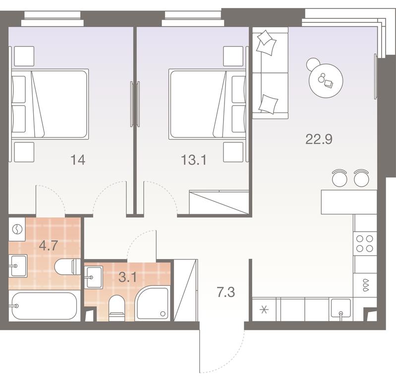 2-BD Apartment Sale, 65.7 sq. m. at Twelve, Elektrolitny Drive, 12Б, Moscow, Russia #1 2-BD Apartment Sale, 65.7 sq. m. at Twelve, Elektrolitny Drive, 12Б, Moscow, Russia #1