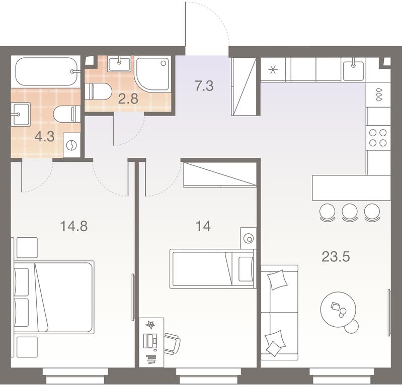 2-BD Apartment Sale, 66.7 sq. m. at Twelve, Elektrolitny Drive, 12Б, Moscow, Russia #1 2-BD Apartment Sale, 66.7 sq. m. at Twelve, Elektrolitny Drive, 12Б, Moscow, Russia #1