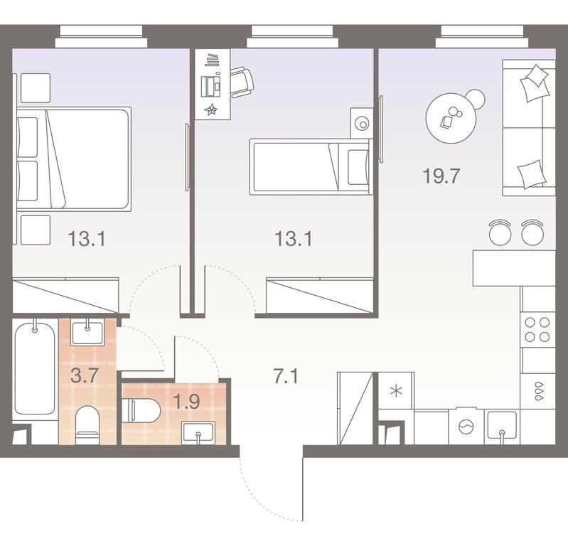 2-BD Apartment Sale, 58.6 sq. m. at Twelve, Elektrolitny Drive, 12Б, Moscow, Russia #1 2-BD Apartment Sale, 58.6 sq. m. at Twelve, Elektrolitny Drive, 12Б, Moscow, Russia #1